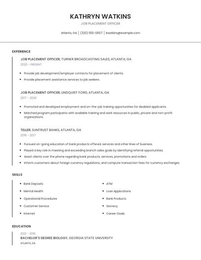 Job Placement Officer Resume