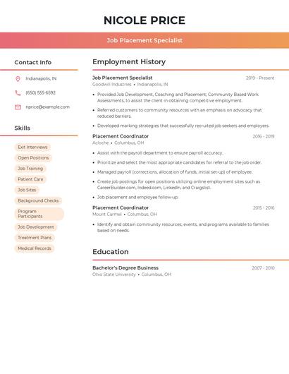 Job Placement Specialist Resume