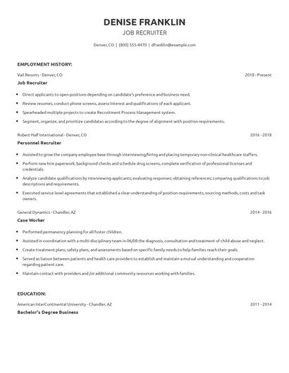 Job Recruiter Resume