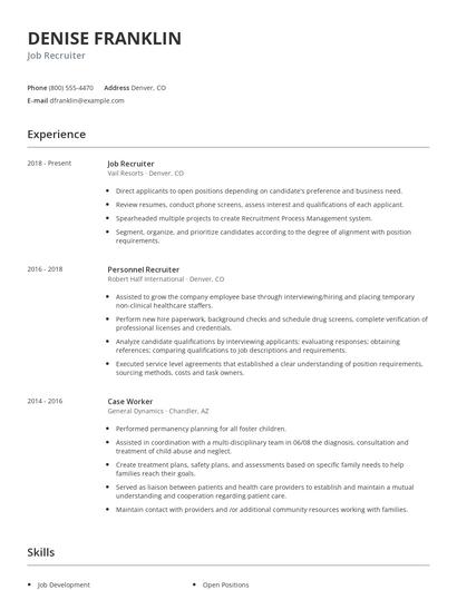 Job Recruiter Resume