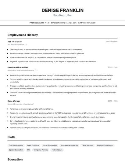 Job Recruiter Resume