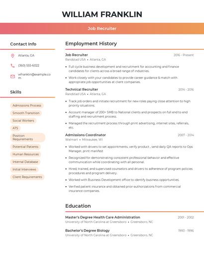 Job Recruiter Resume
