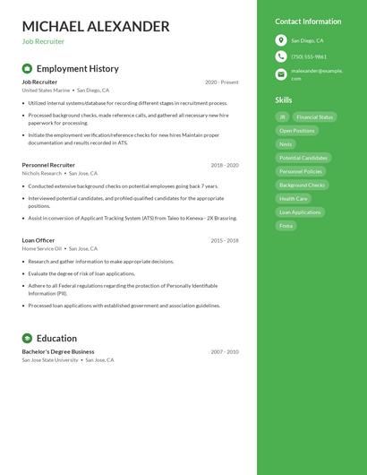 Job Recruiter Resume