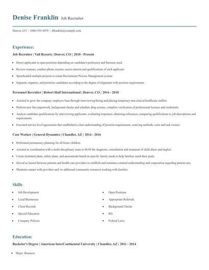 Job Recruiter Resume