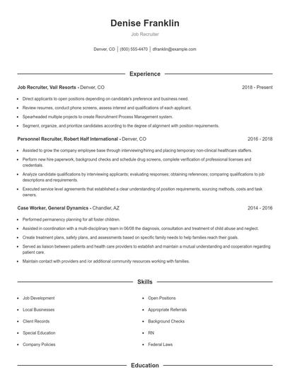Job Recruiter Resume