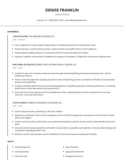 Job Recruiter Resume