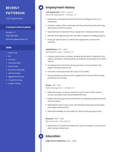 Job Supervisor Resume