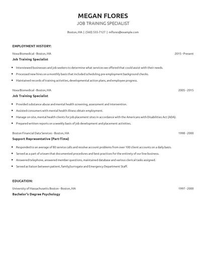 Job Training Specialist Resume