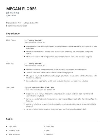 Job Training Specialist Resume