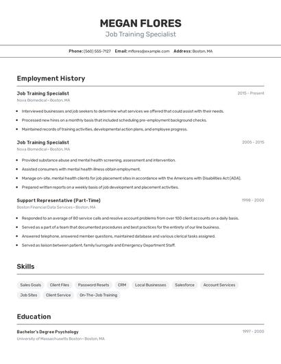 Job Training Specialist Resume