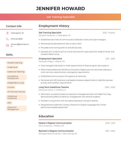 Job Training Specialist Resume