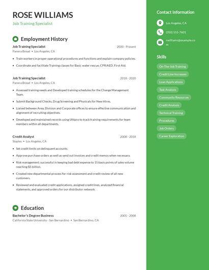 Job Training Specialist Resume