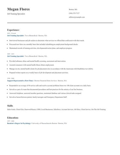 Job Training Specialist Resume