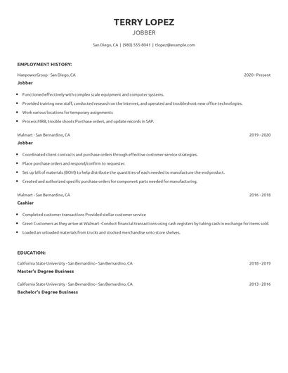 Jobber Resume