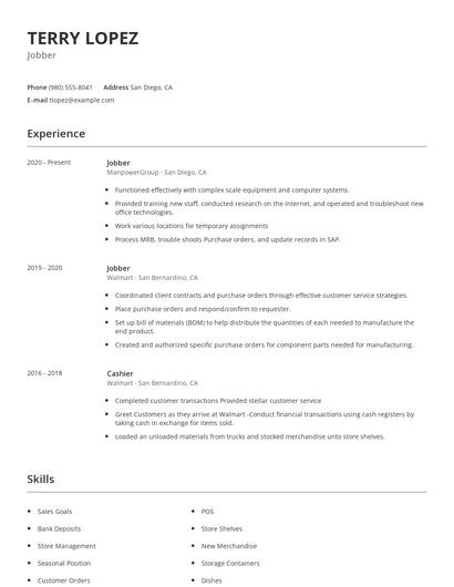 Jobber Resume