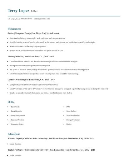 Jobber Resume