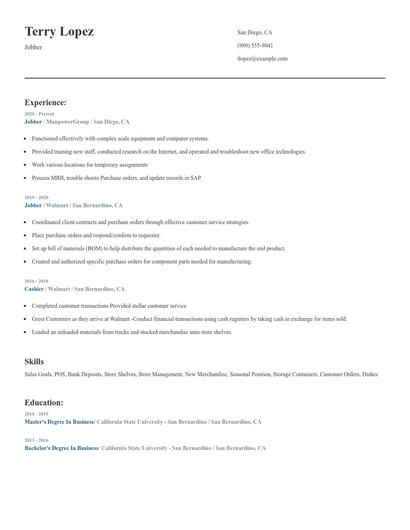 Jobber Resume