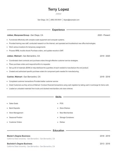 Jobber Resume