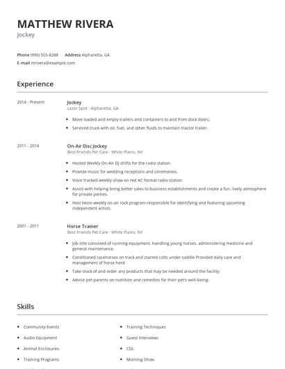 Jockey Resume