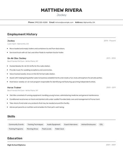 Jockey Resume