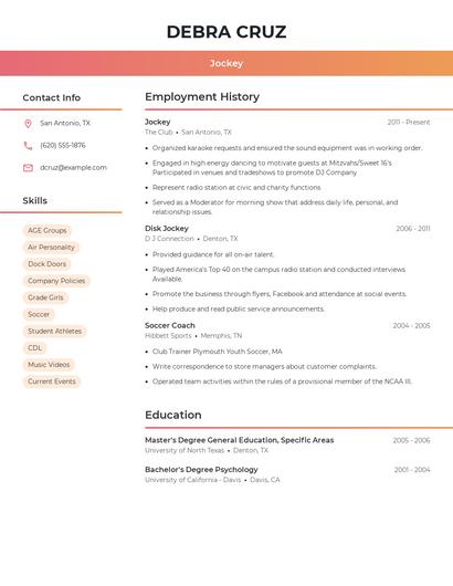 Jockey Resume