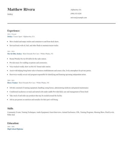 Jockey Resume