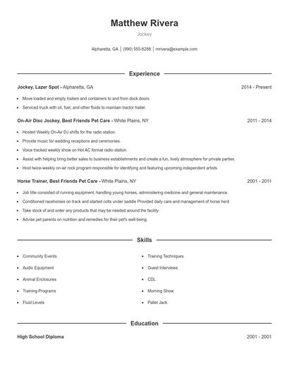 Jockey Resume