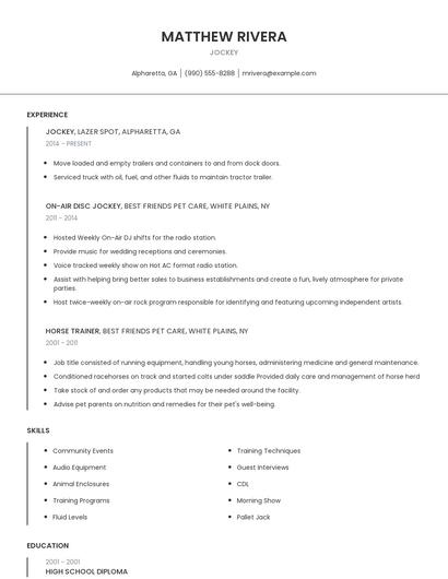 Jockey Resume