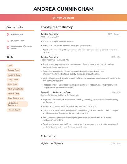 Jointer Operator Resume