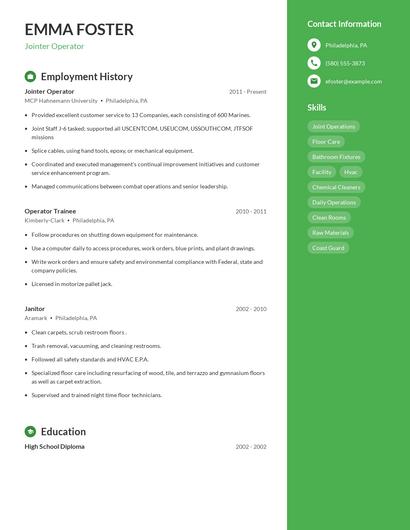 Jointer Operator Resume