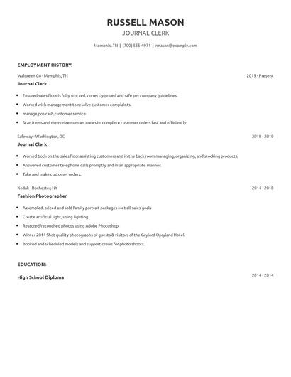 Journal Clerk Resume