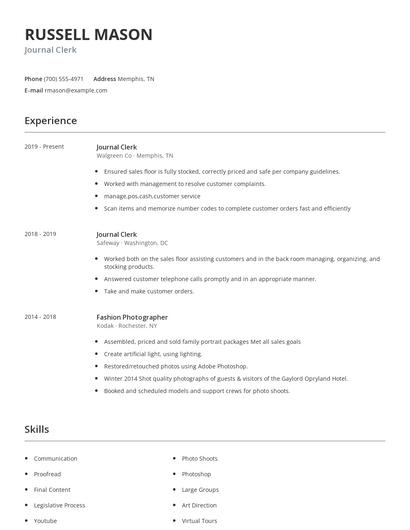 Journal Clerk Resume