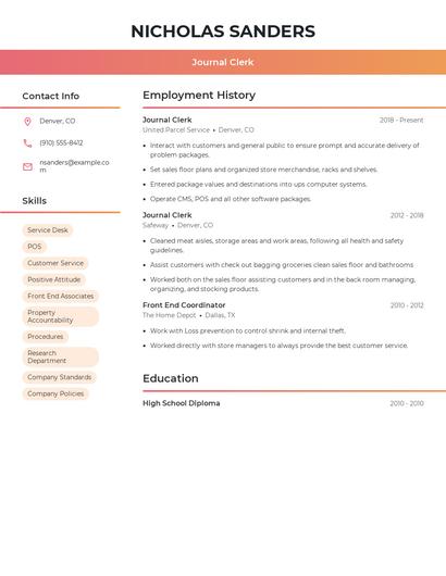 Journal Clerk Resume