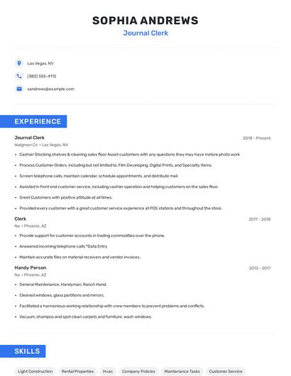 Journal Clerk Resume
