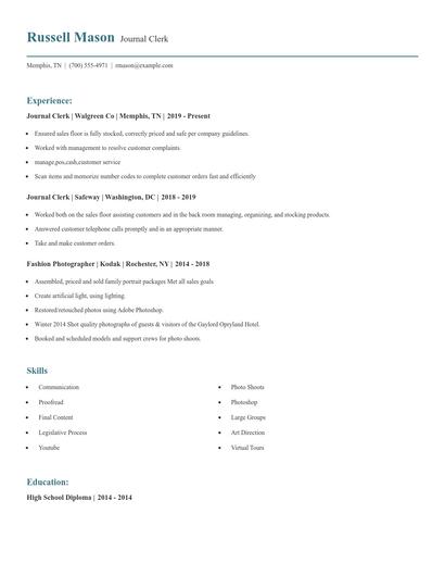Journal Clerk Resume