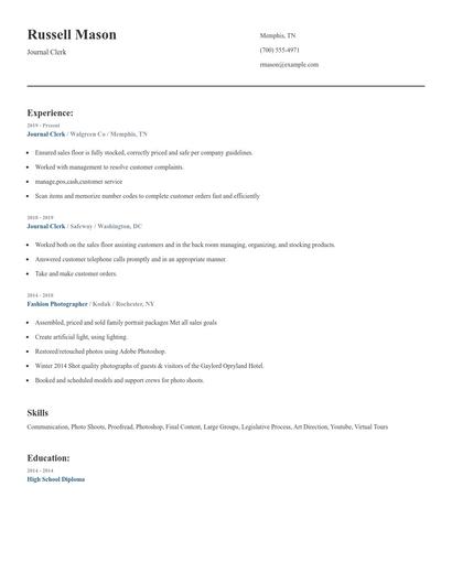 Journal Clerk Resume
