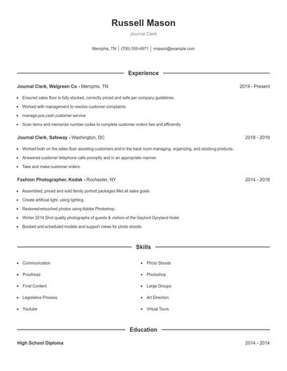 Journal Clerk Resume