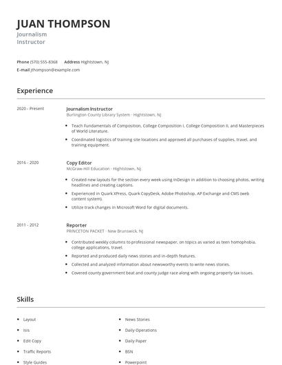Journalism Instructor Resume