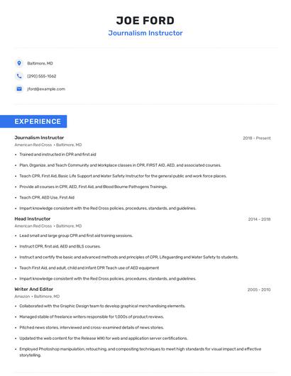 Journalism Instructor Resume