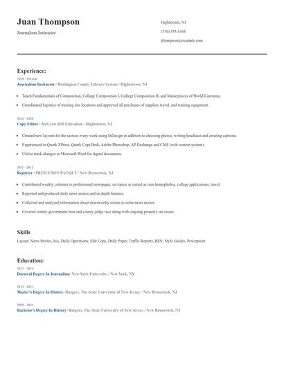 Journalism Instructor Resume