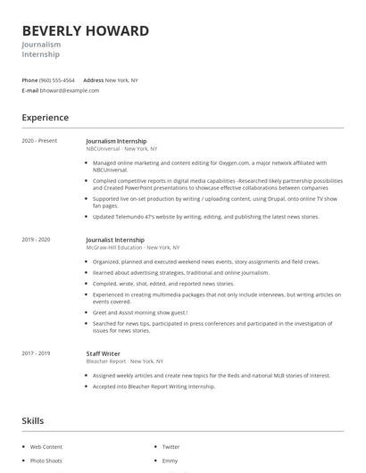 Journalism Internship Resume