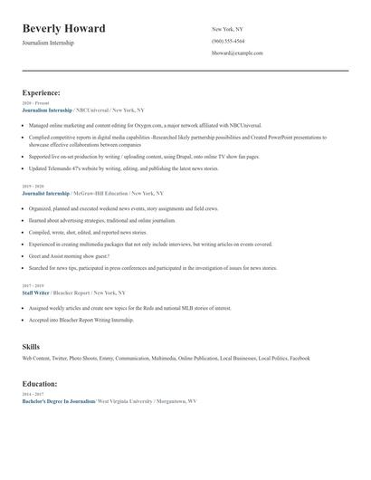 Journalism Internship Resume