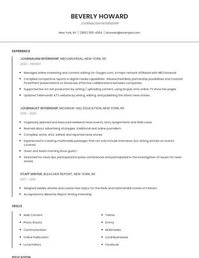 Journalism Internship Resume