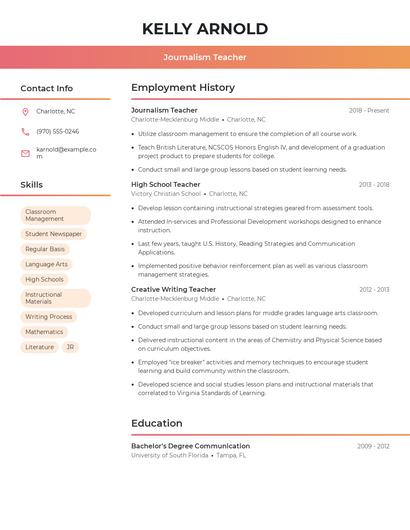 Journalism Teacher Resume