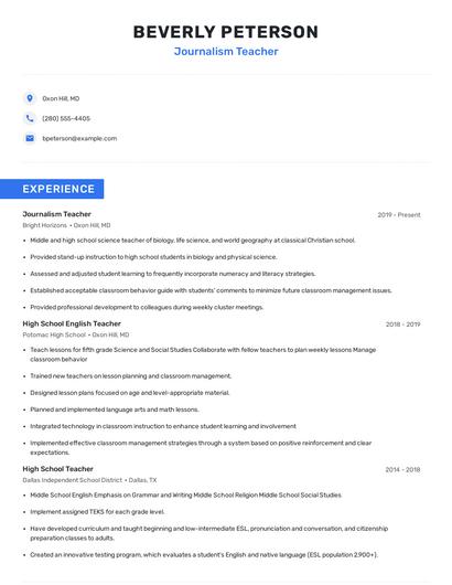 Journalism Teacher Resume