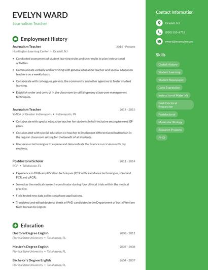 Journalism Teacher Resume