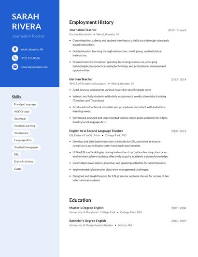 Journalism Teacher Resume