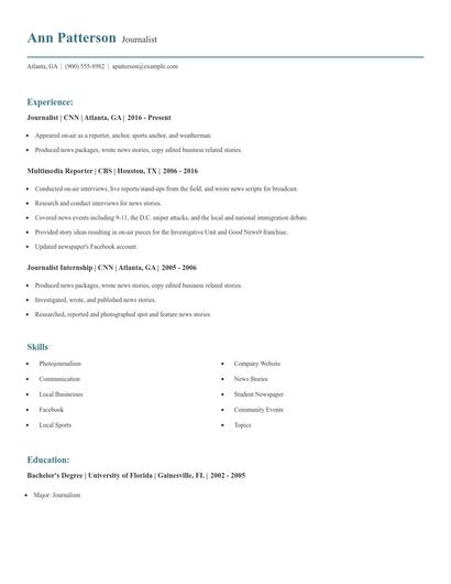 Journalist Resume