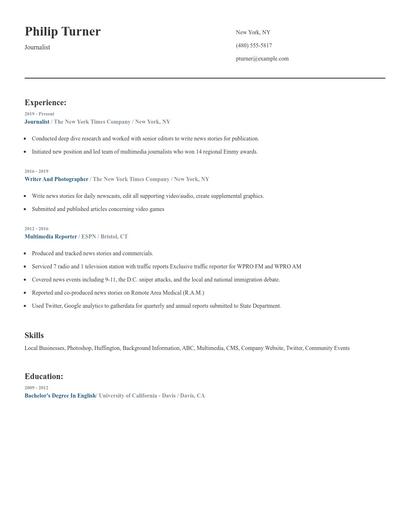 Journalist Resume