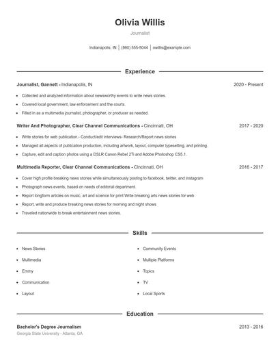Journalist Resume